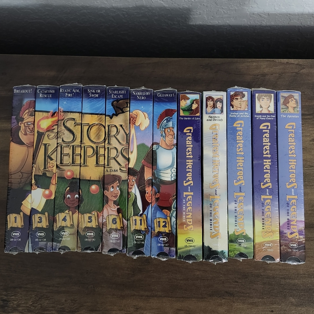 Lot - 12 Christian Childrens VHS Story Keepers & Greatest Heroes & Legends Bible